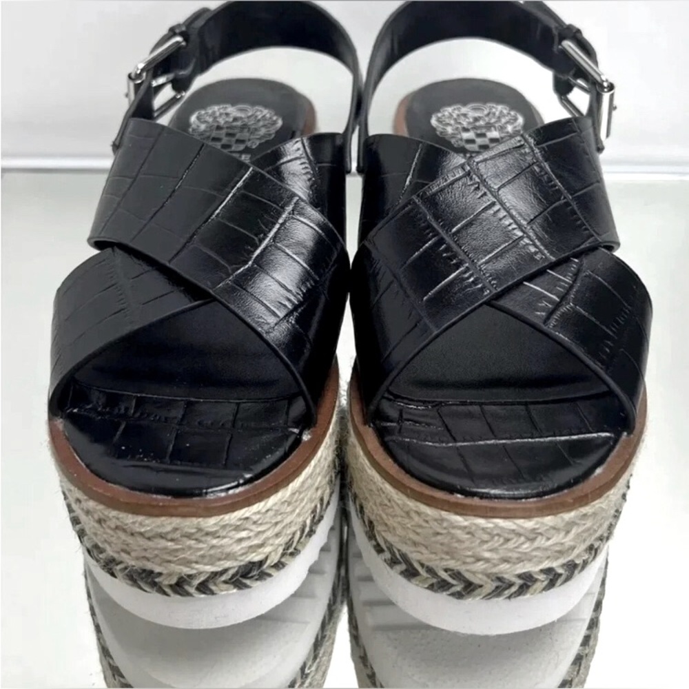 LNVince Camuto Platform Marietten Leather Croc Embossed Espadrille Cross Sandals - Picture 7 of 9